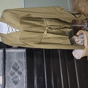 #24 NWT Chaser Olive Green Poncho Dress With Hood Tie Waist Women Size S